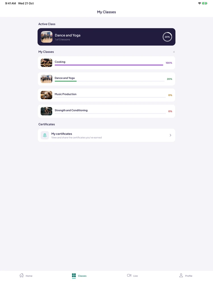 Spotlight Academy on iPad: Classes