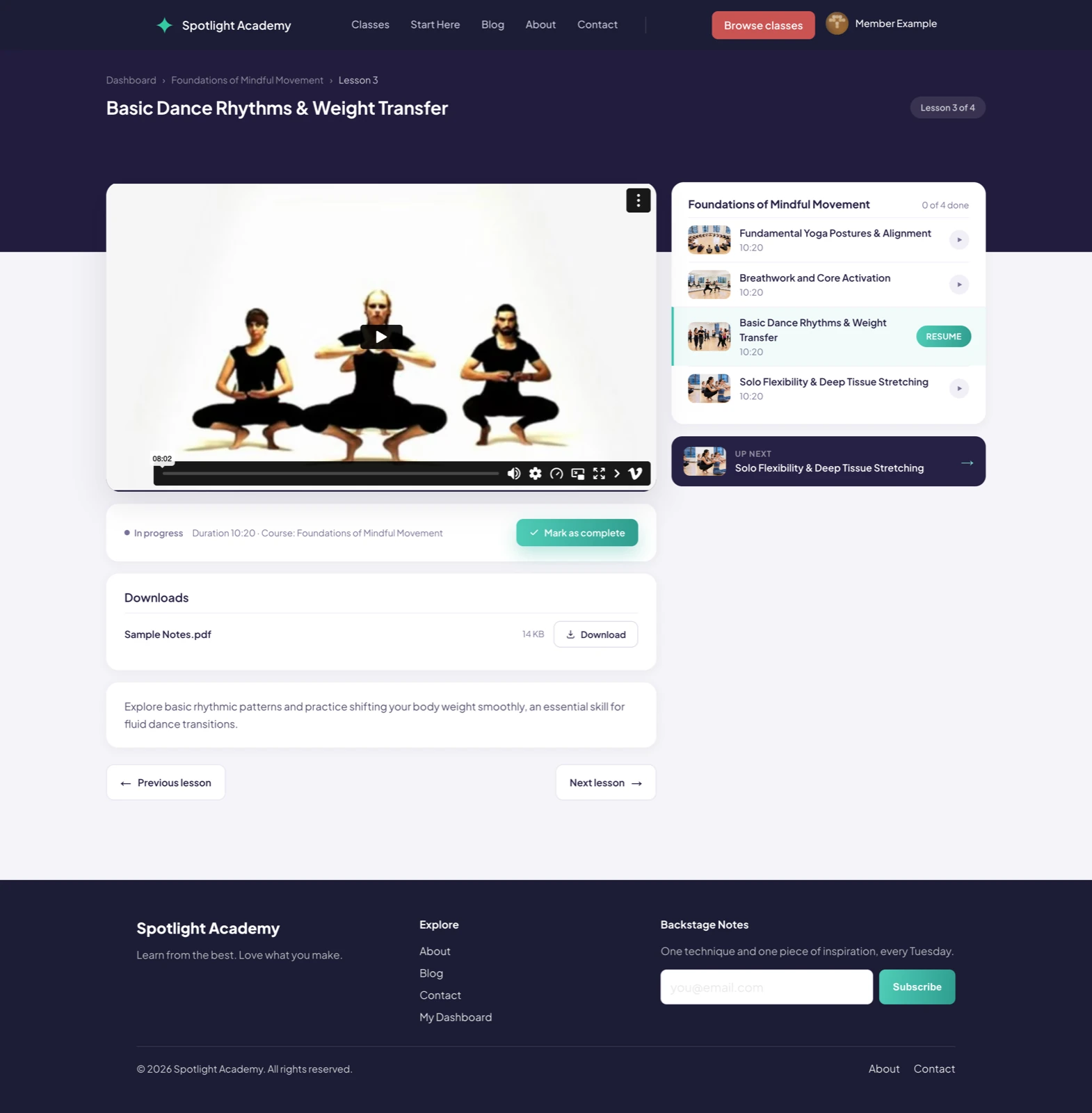 Spotlight Academy web: Video lesson